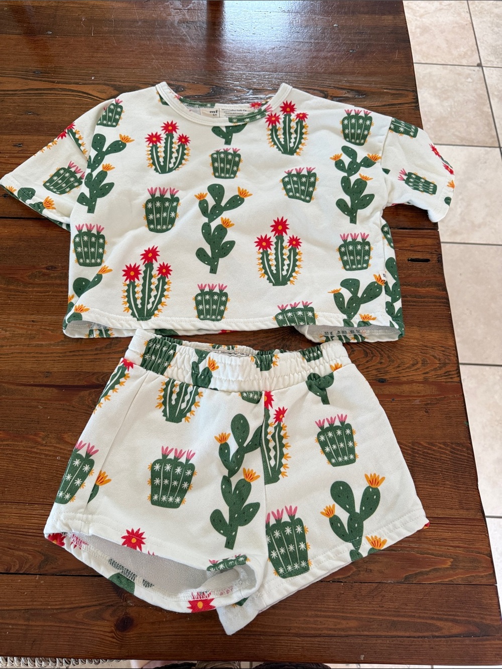 Kids Cactus Print Matching Set - White & Green